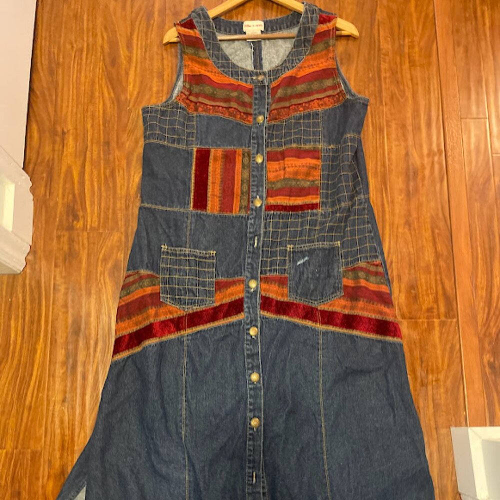 Toffee Apple, handmade, quilted, patchwork denim dress